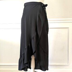 H&M black ruffle wrap midi high low skirt